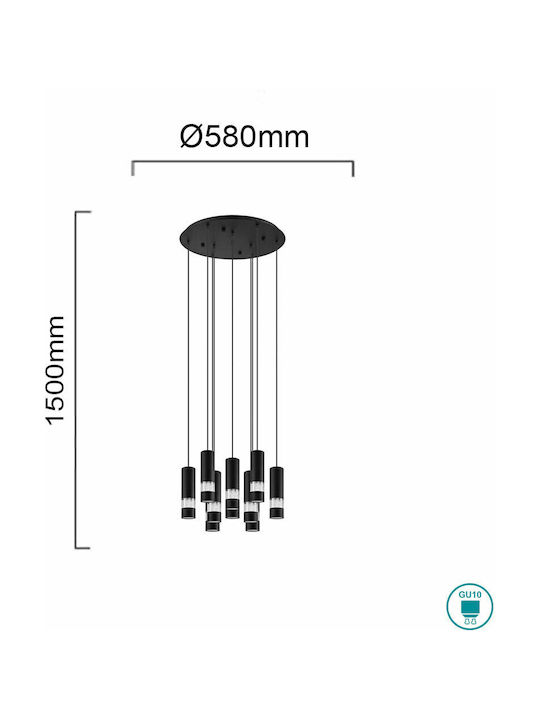 Eglo Bernabeta Μοντέρνο Κρεμαστό Φωτιστικό Πολύφωτο με Ντουί GU10 σε Μαύρο Χρώμα 39708 - second view